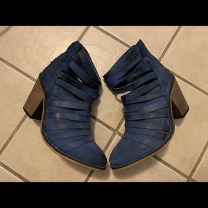 Free People Electric Blue strap heeled booties